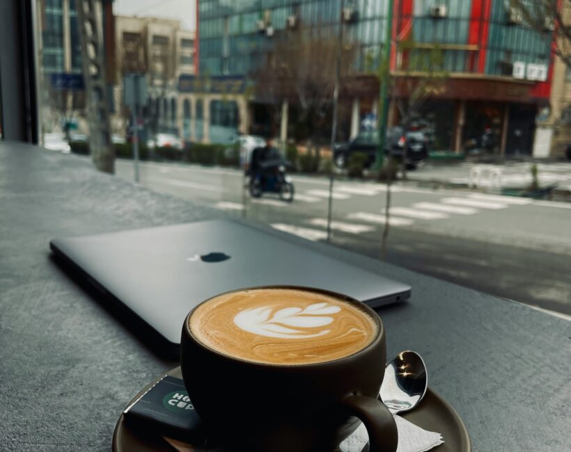 cup of coffee with urban backdrop